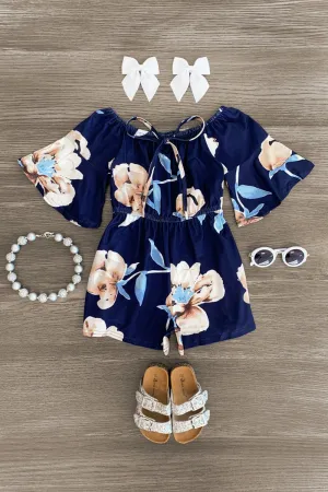 Navy Floral Bell Sleeve Romper