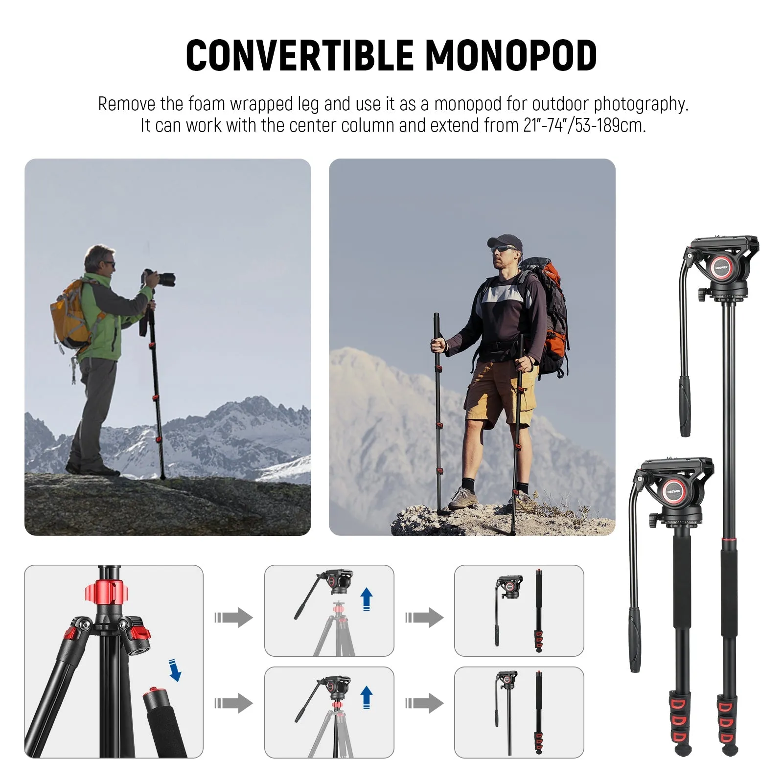 NEEWER TP72A 72" Fluid Head Video Tripod Monopod