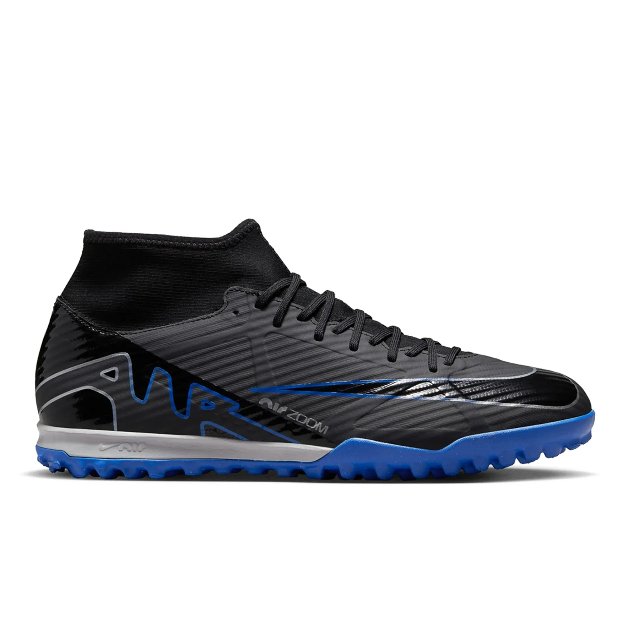 Nike Zoom Superfly 9 Academy Turf Soccer Shoes (Black/Chrome-Hyper Royal)