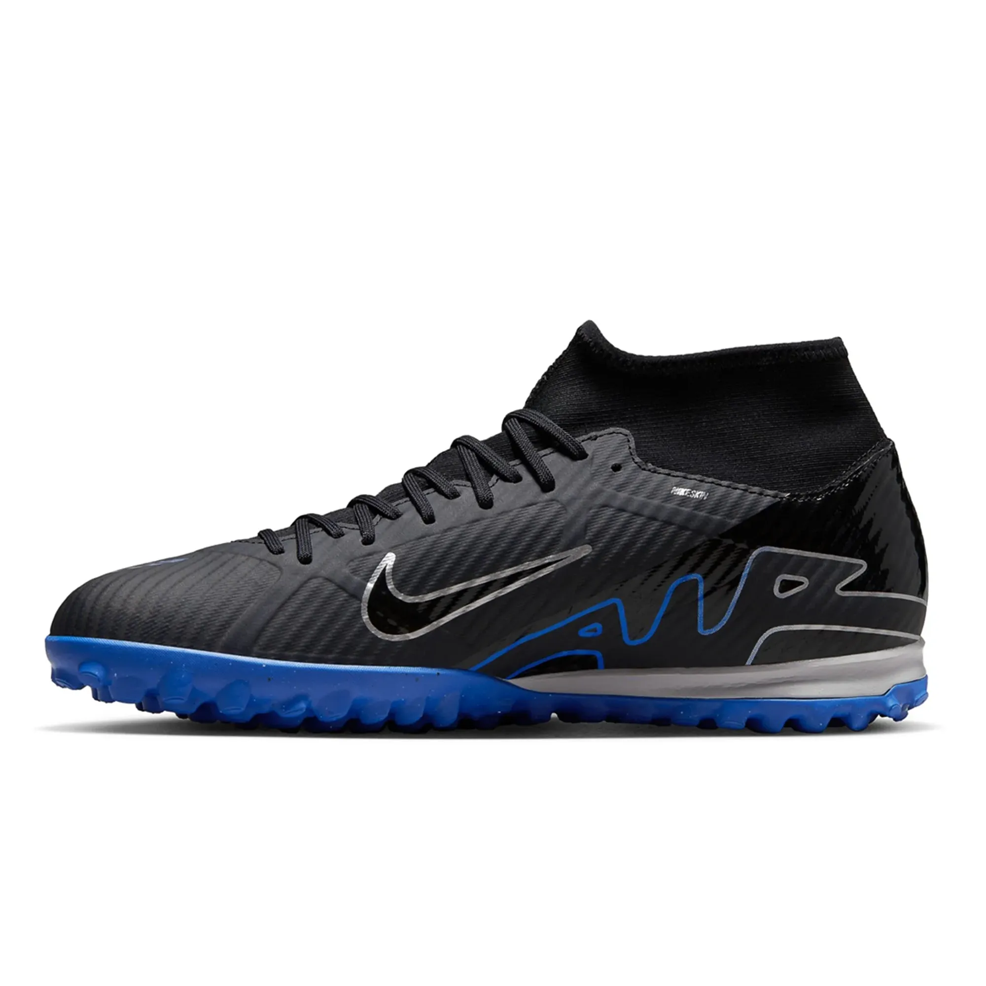 Nike Zoom Superfly 9 Academy Turf Soccer Shoes (Black/Chrome-Hyper Royal)