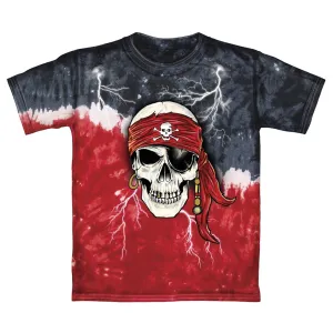 Pirate Skull Glow in The Dark Tie-Dye Youth Tee Shirt (Extra Small 4/5) Red