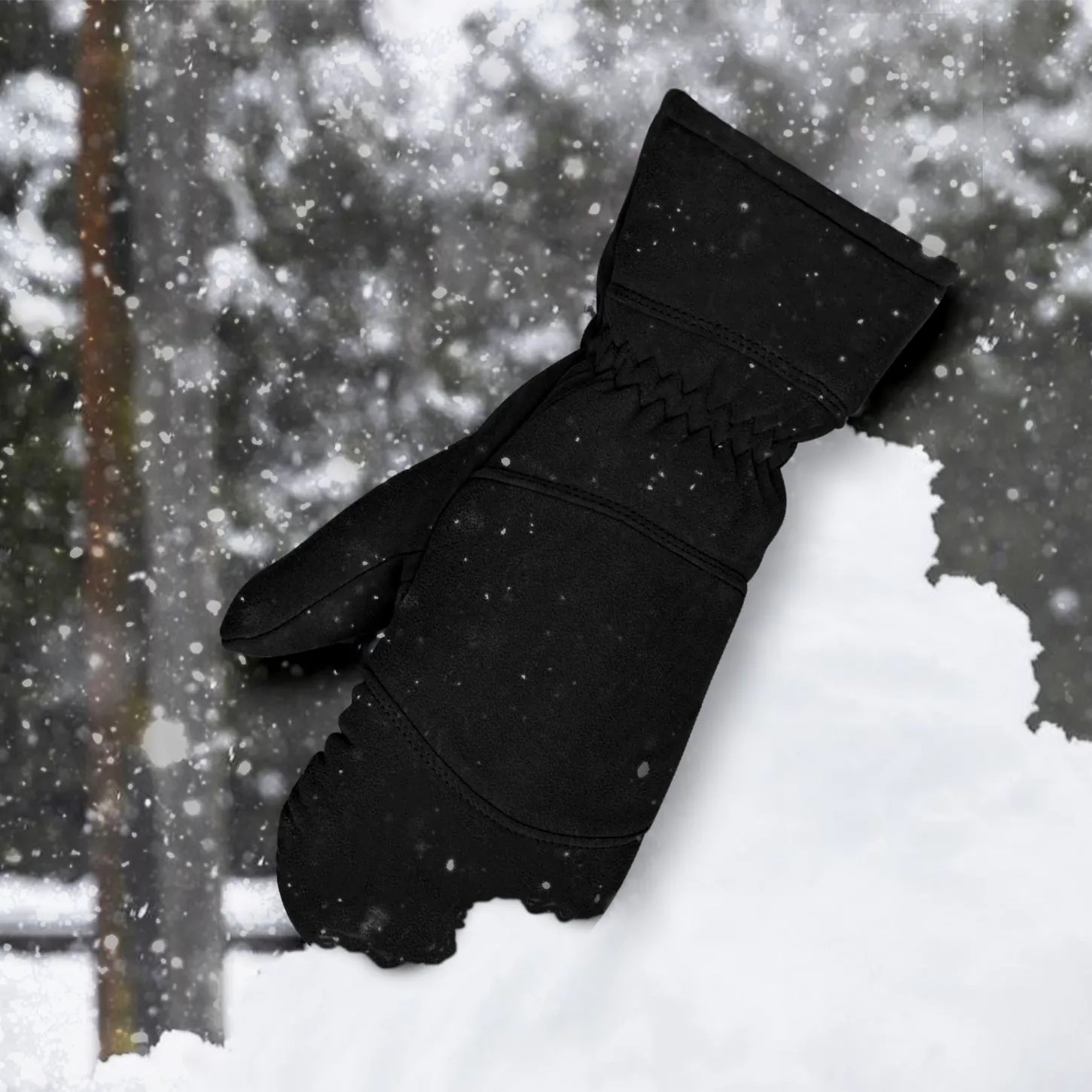 Premium Grade Suede Deerskin Black Mittens for Winter