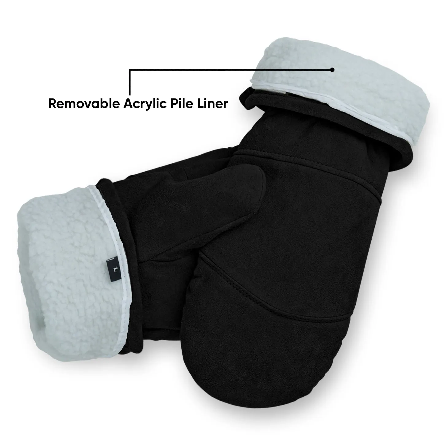 Premium Grade Suede Deerskin Black Mittens for Winter