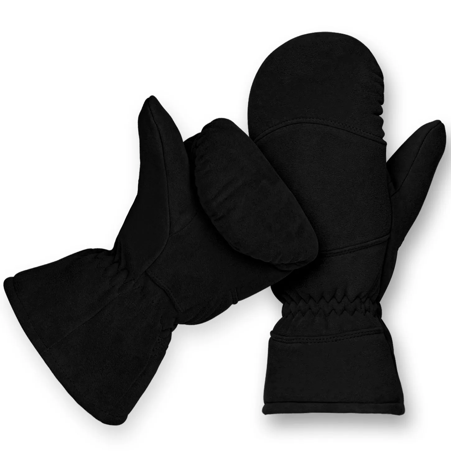 Premium Grade Suede Deerskin Black Mittens for Winter