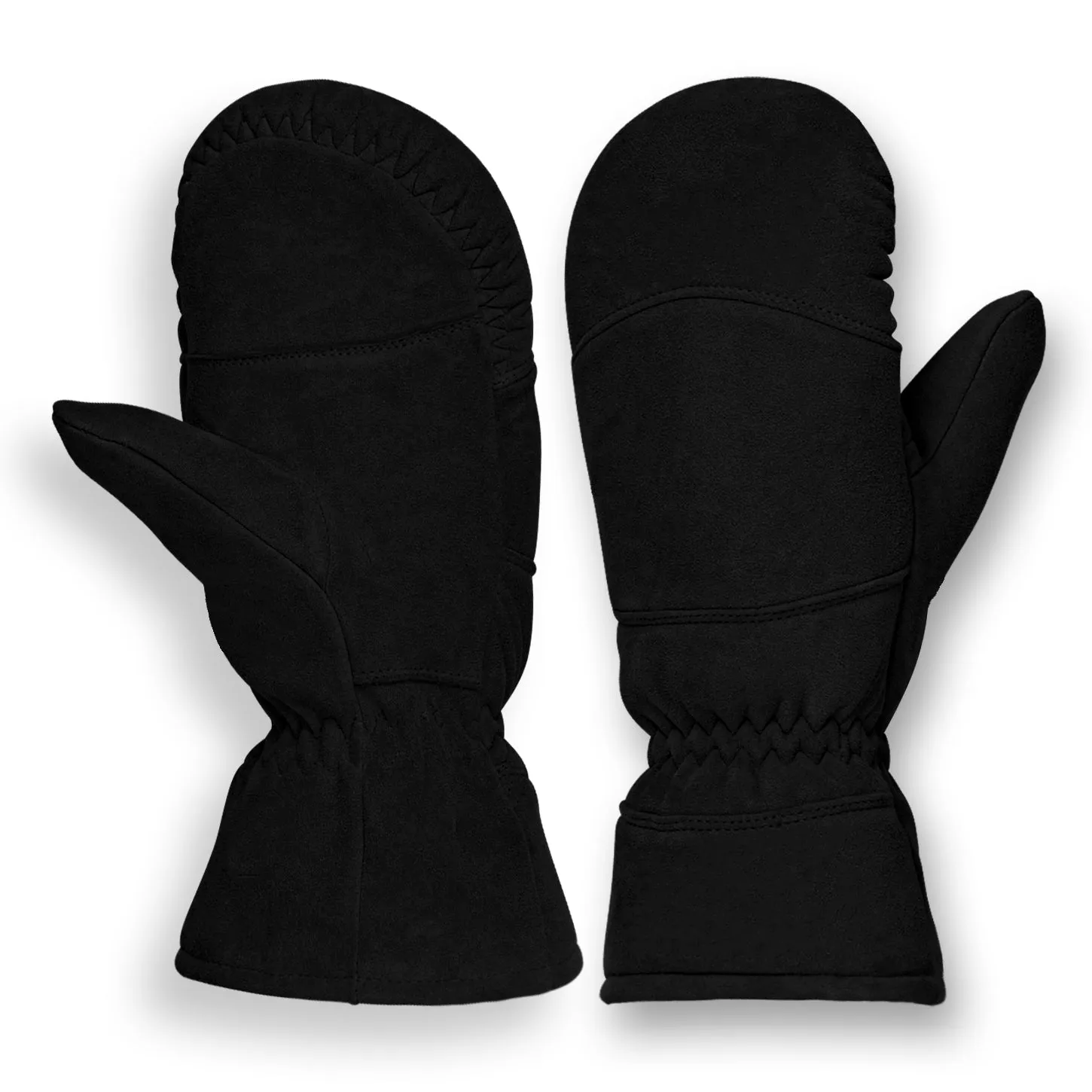 Premium Grade Suede Deerskin Black Mittens for Winter