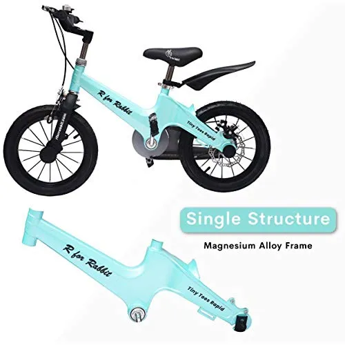 R for Rabbit Tiny Toes Rapid Bicycle for Unisex Kids for 3,4 & 5 Years 14T inch Cycle |90% Installed|Magnesium Alloy Single Structure - Blue, Rigid