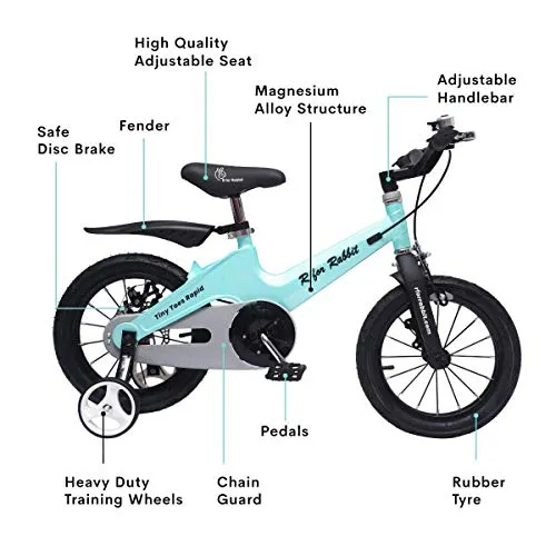 R for Rabbit Tiny Toes Rapid Bicycle for Unisex Kids for 3,4 & 5 Years 14T inch Cycle |90% Installed|Magnesium Alloy Single Structure - Blue, Rigid