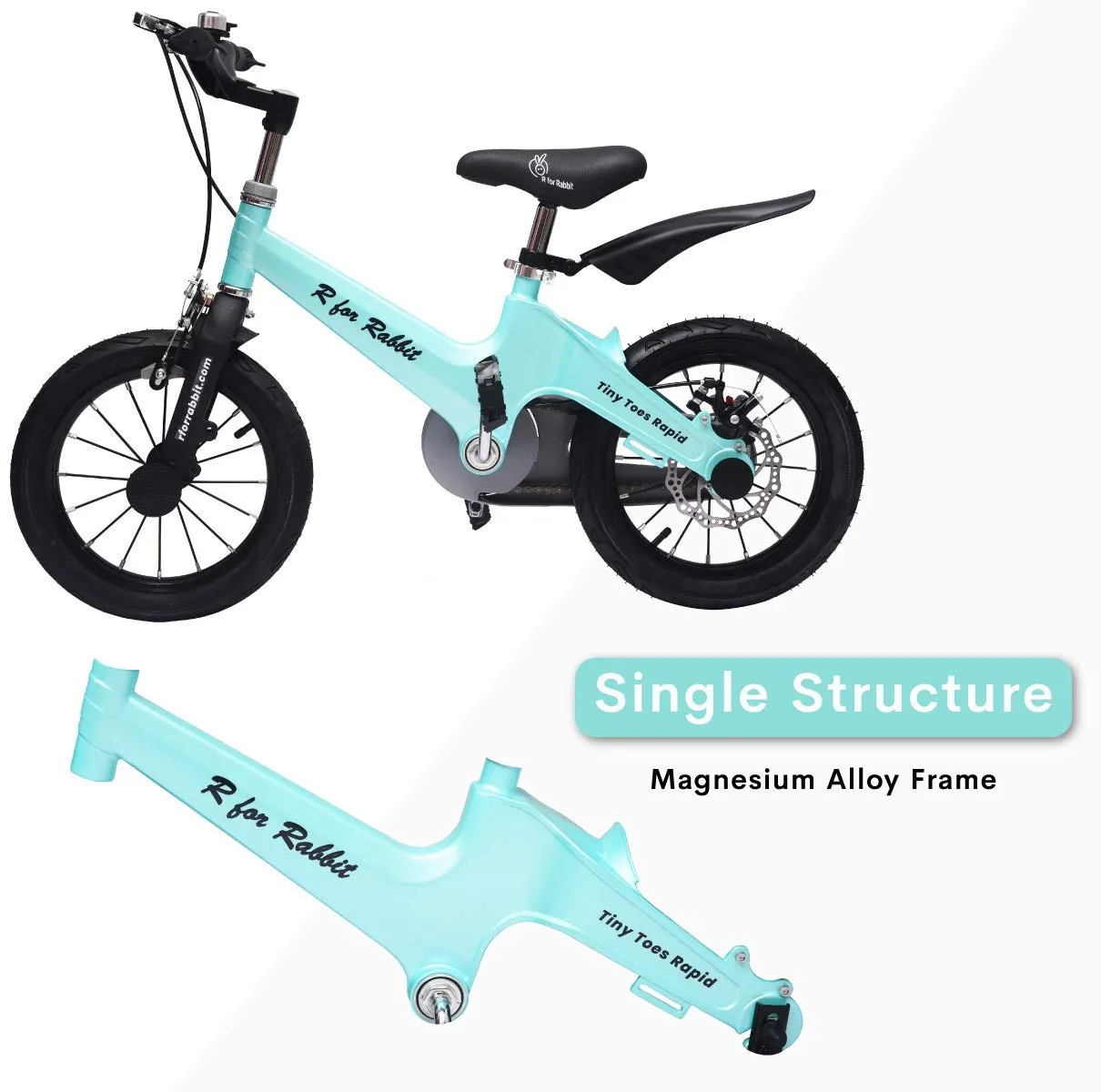 R for Rabbit Tiny Toes Rapid Bicycle for Unisex Kids for 4,5,6 & 7 Years 16T inch Cycle |90% Installed|Magnesium Alloy Single Structure - Blue, Rigid