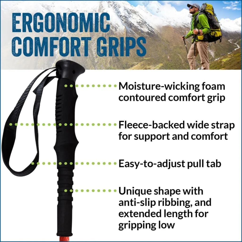 Redwood Design Hiking - Walking Poles w-flip locks, detachable feet and travel bag - 2 poles - For Heights up to 6’2”