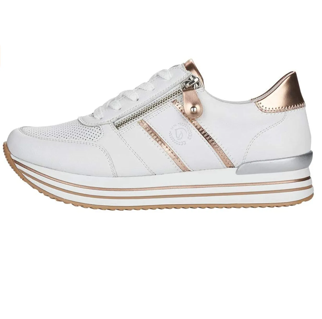 Remonte Womens Low Top Trainers - White / Rose Gold