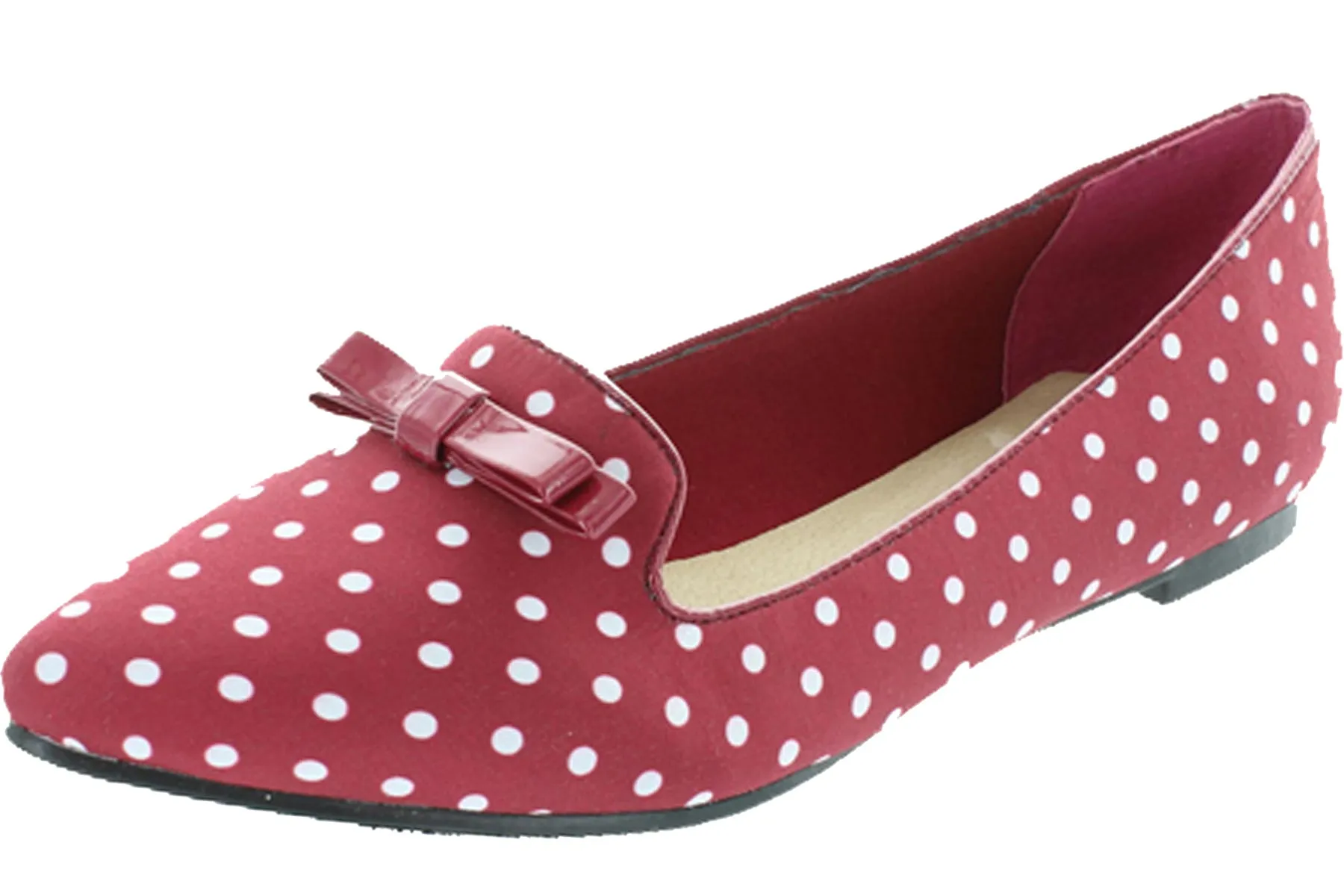 Restricted Women's Slip On Pointed Toe Polka Dot Bow Loafer Flat