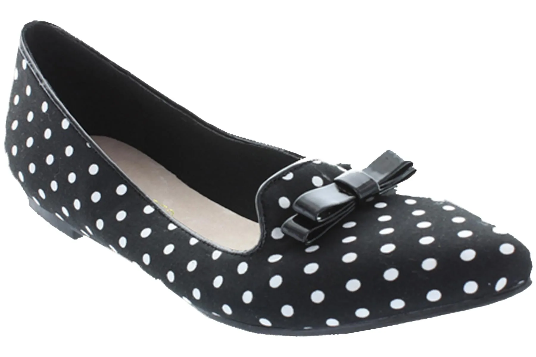 Restricted Women's Slip On Pointed Toe Polka Dot Bow Loafer Flat