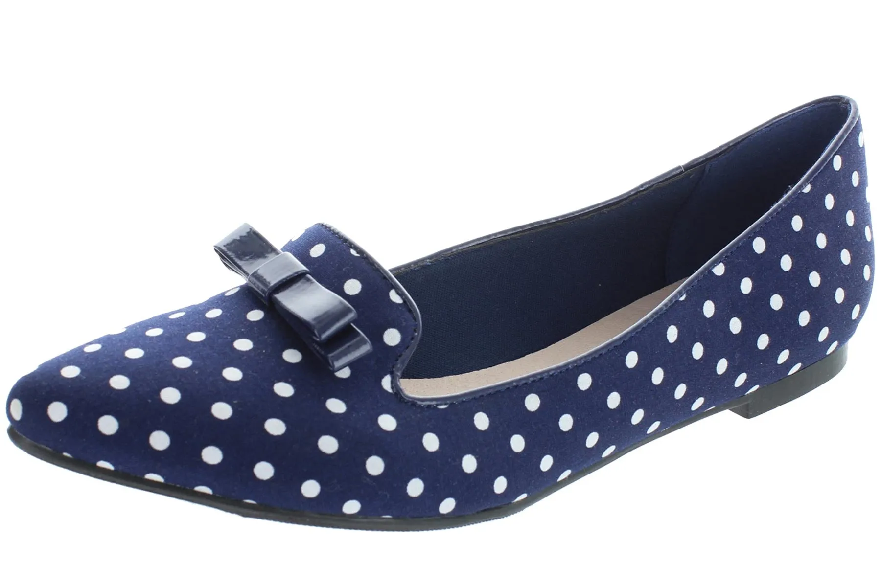 Restricted Women's Slip On Pointed Toe Polka Dot Bow Loafer Flat