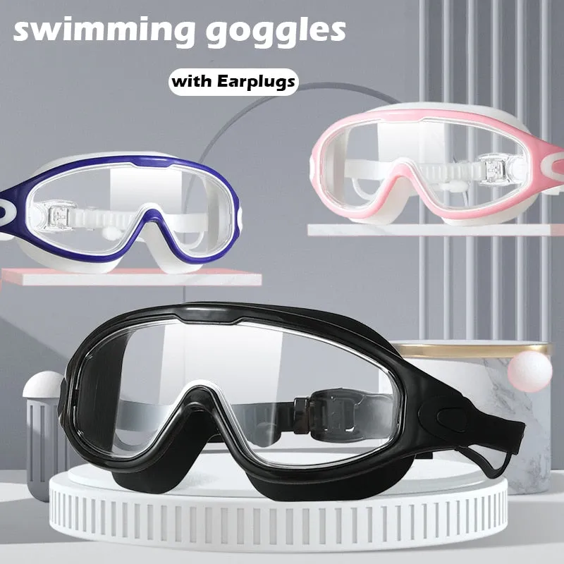 Silicone Big Frame Swimming Goggles with Earplugs