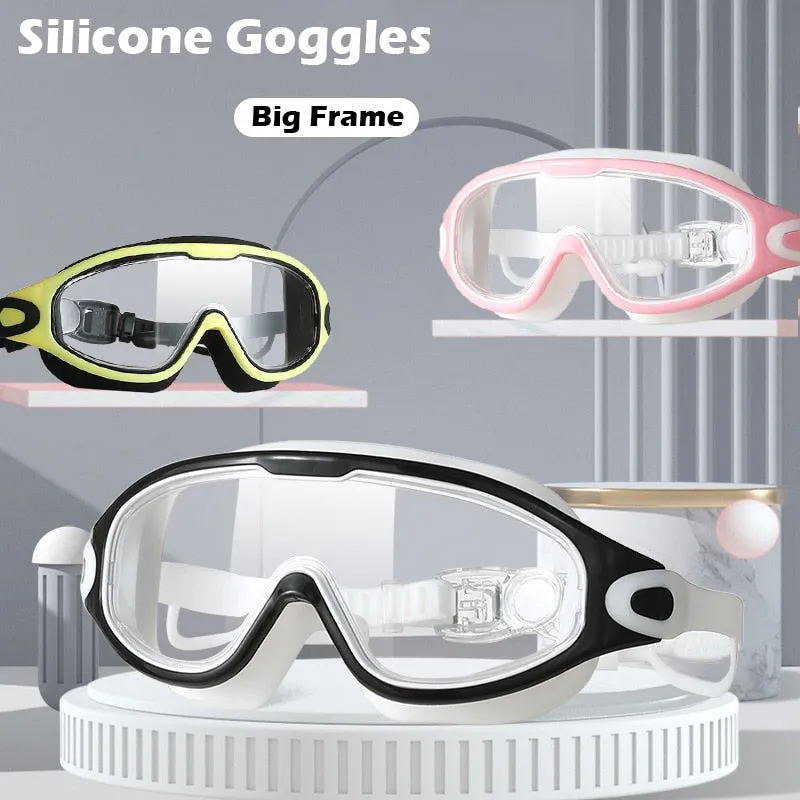 Silicone Big Frame Swimming Goggles with Earplugs