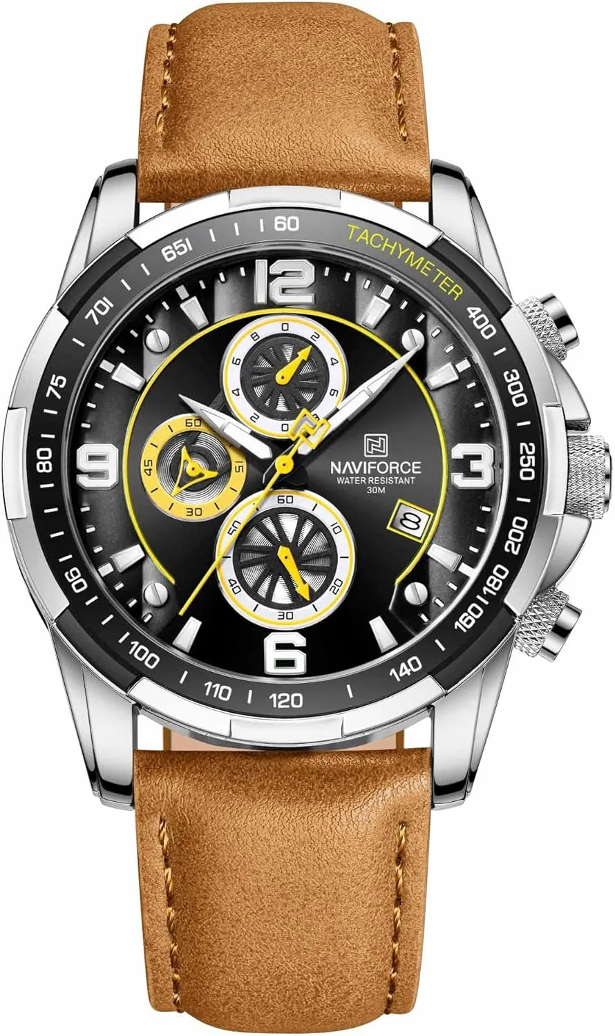 Sport Watches for Men Analog Quartz Chronograph Leather Strap Wrist Watch