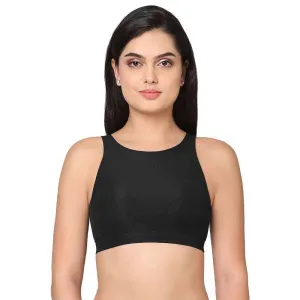 Sports Lover Padded Non-wired High Neck Medium Intensity Full coverage Sports Bra - Black