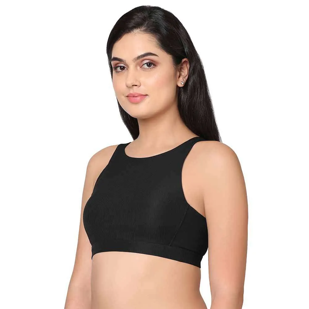 Sports Lover Padded Non-wired High Neck Medium Intensity Full coverage Sports Bra - Black