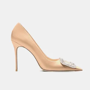 Tadame Champagne Satin Leather Heels