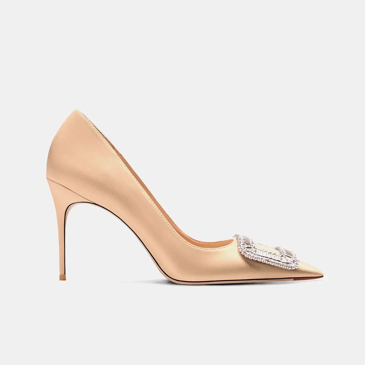 Tadame Champagne Satin Leather Heels