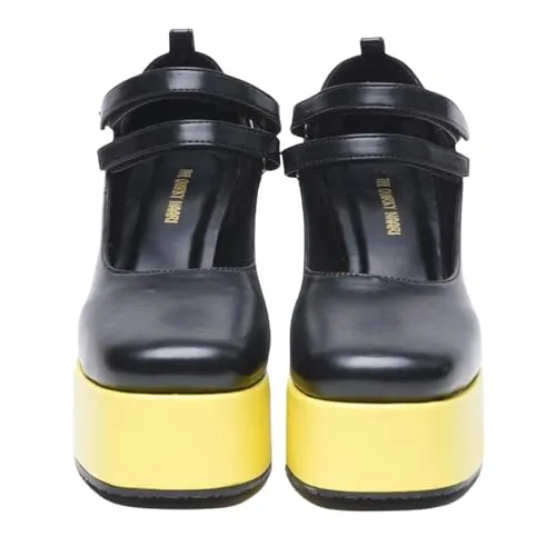 THE QUIRKY NAARI Black Mary Jane Platforms with A Hint of Sunny Yellow | Black | 4 UK