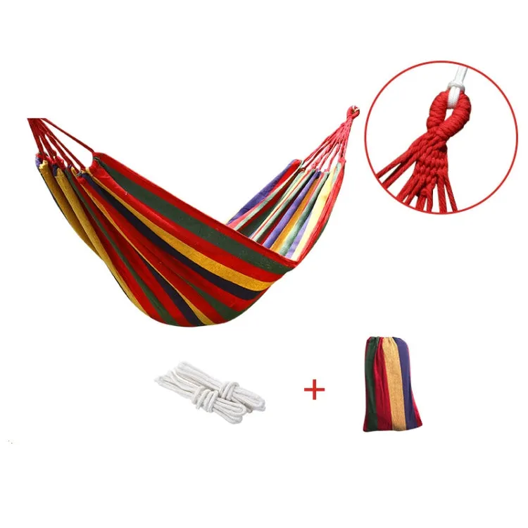 Thick Canvas Hammock Field Rollover Prevention Outdoor  Hammock Swing  260x150 With Stick (Red Stripes)