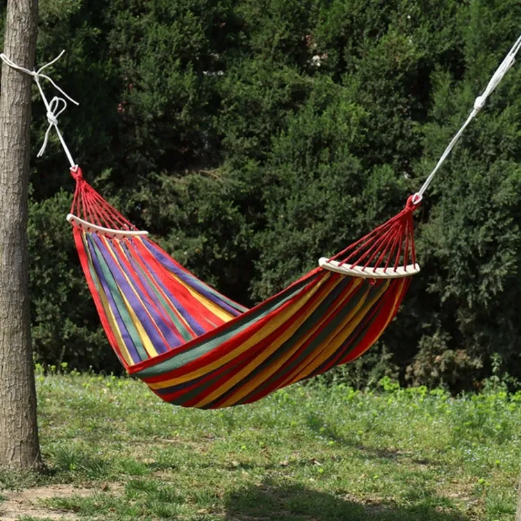 Thick Canvas Hammock Field Rollover Prevention Outdoor  Hammock Swing  260x150 With Stick (Red Stripes)