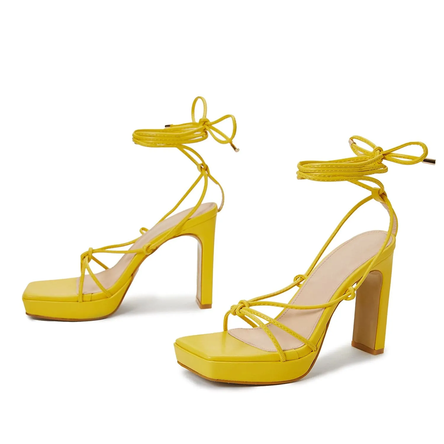 Tie Leg Design Heeled Strappy Sandals