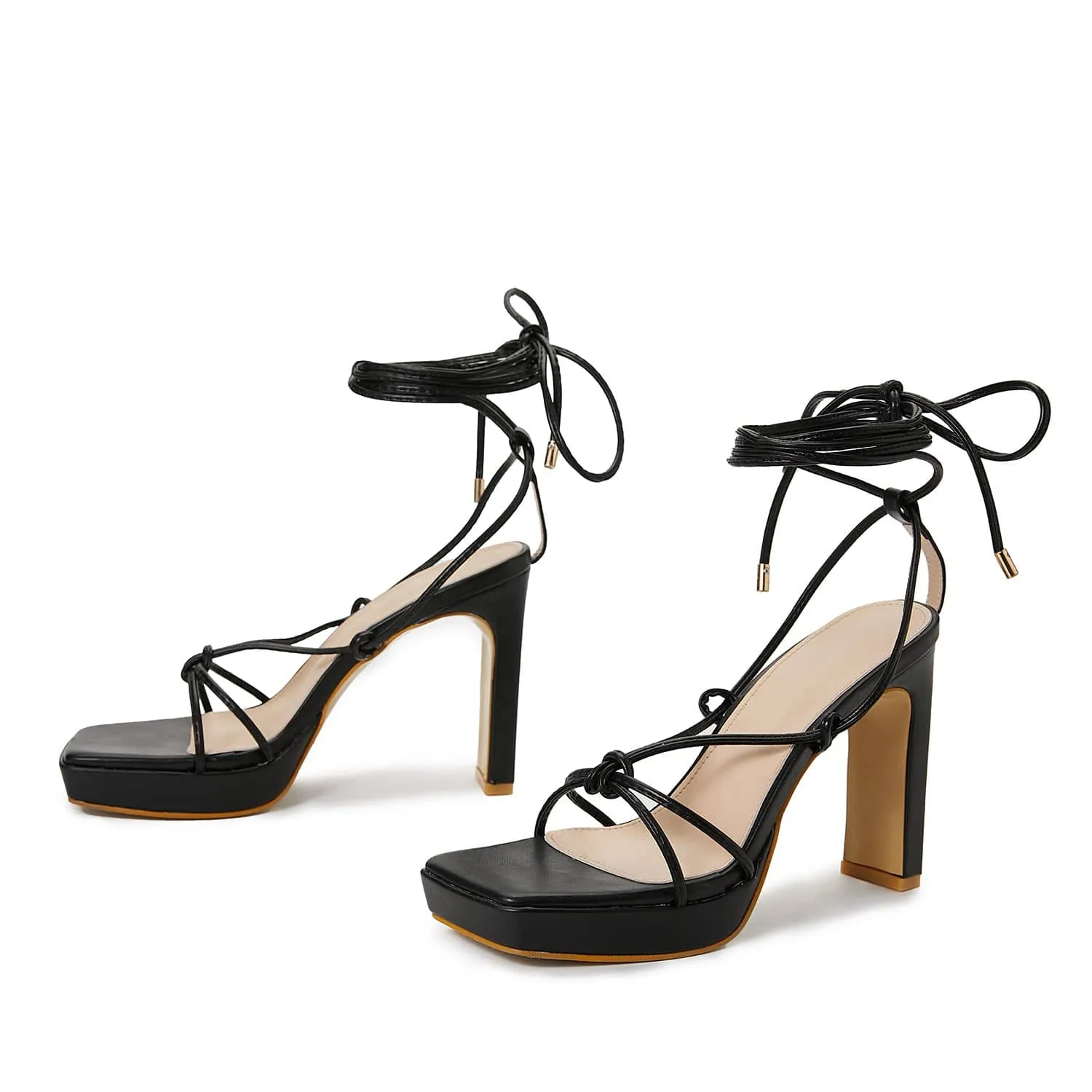 Tie Leg Design Heeled Strappy Sandals