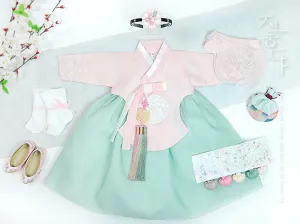 Tiny Wild Flower Baby Girl Hanbok in Mint