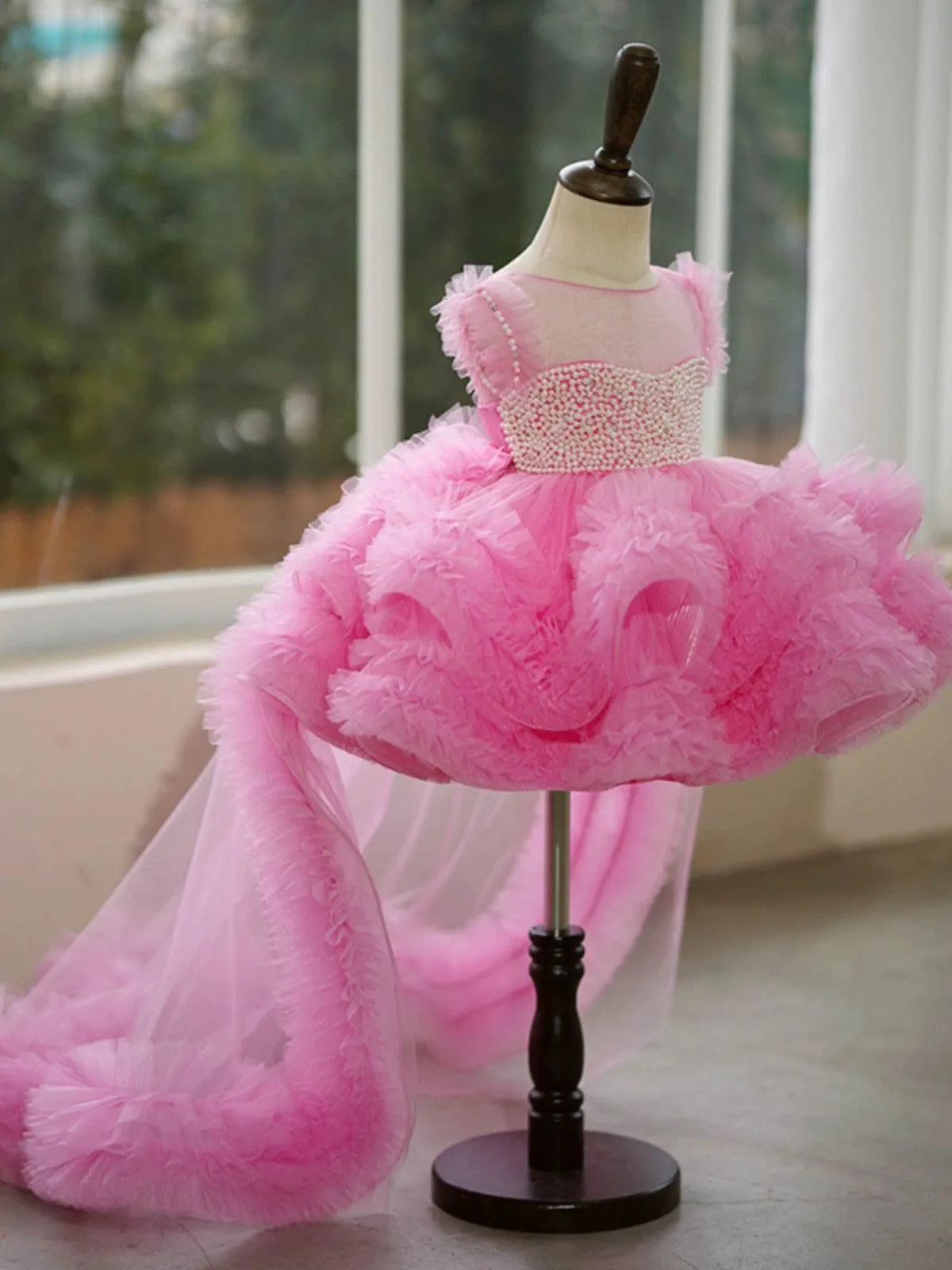 Train princess dress for girl birthday String of beads dress flower child wedding Clothes 2-12Y