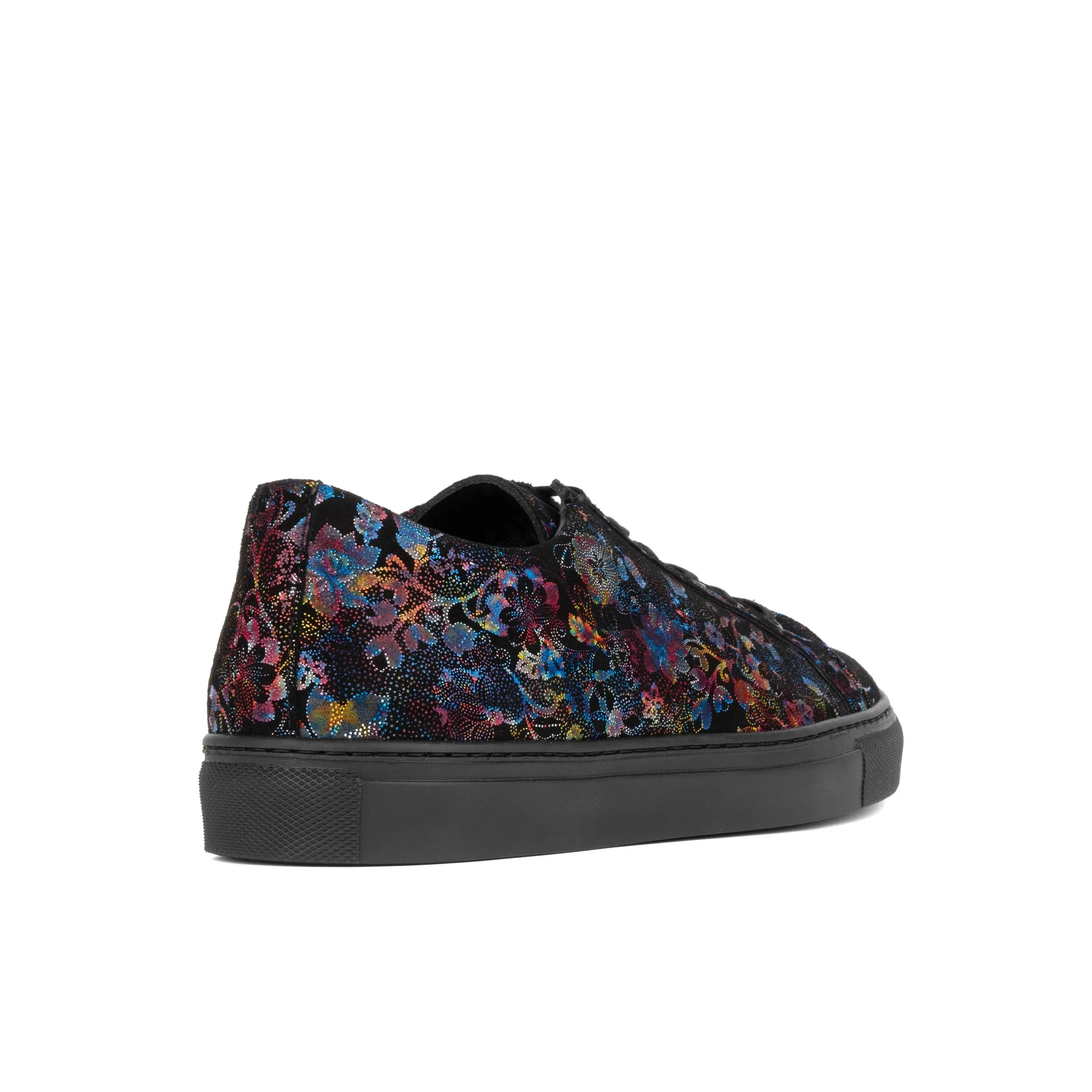 Valencia - Black Flower - Men's nubuck leather rubber soles trainer in black flower