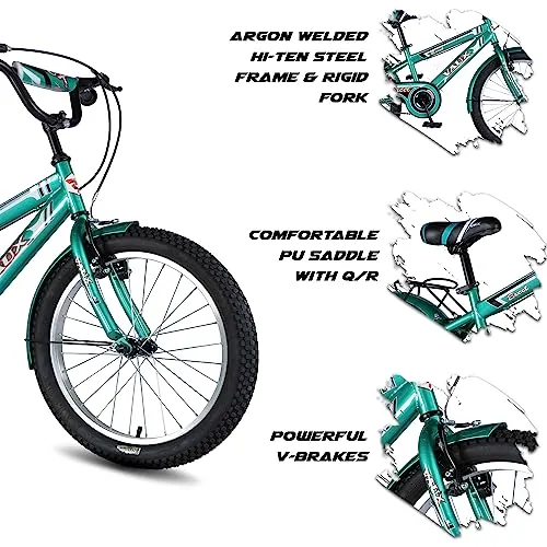 Vaux Excel Cycle for Kids 20 inch with Steel Frame, Cycle for Kids 5-8 Years Age with,V-Brakes, Alloy Rims, Cycle for Boys & Girls with Height 3ft 6inch  (Green)