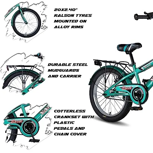 Vaux Excel Cycle for Kids 20 inch with Steel Frame, Cycle for Kids 5-8 Years Age with,V-Brakes, Alloy Rims, Cycle for Boys & Girls with Height 3ft 6inch  (Green)