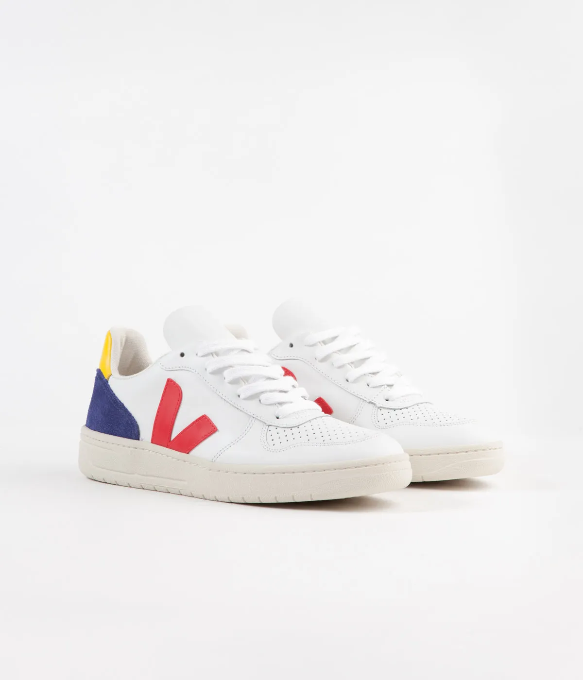 Veja Womens V-10 Leather Shoes - Extra White / Pekin / Cobalt / Tonic