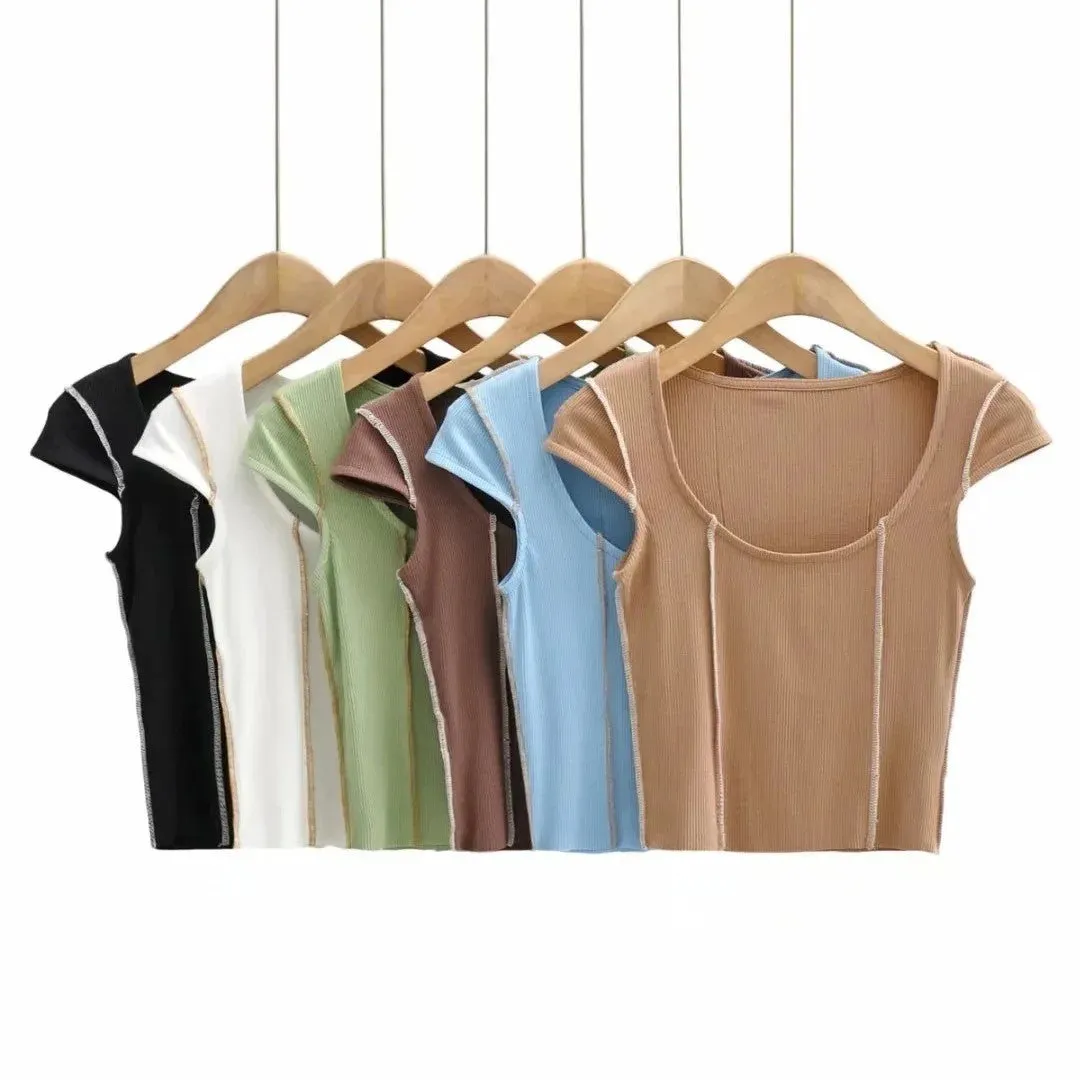 Visible Seam Cap Sleeve Tops