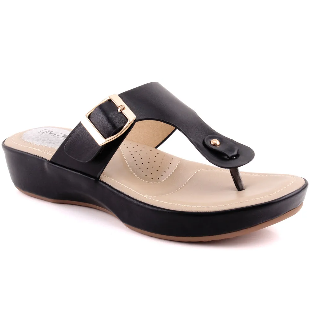 Women "DALEYZA" Thong Buckled Wedge Comfort Slippers