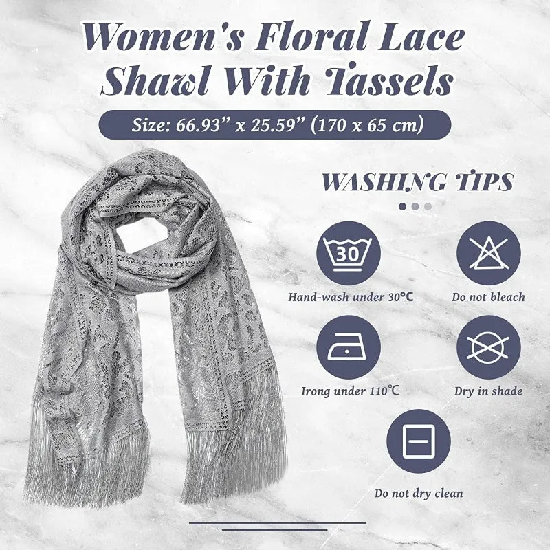 Women's 3 Pieces Lace Floral Shawl Scarves with Tassels