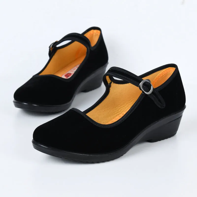 Women's Cloth Black Generation With Flat Round Toe Hotel Canvas Shoes