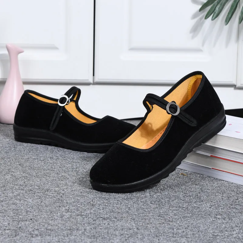 Women's Cloth Black Generation With Flat Round Toe Hotel Canvas Shoes