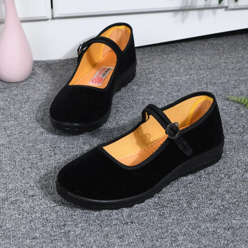 Women's Cloth Black Generation With Flat Round Toe Hotel Canvas Shoes