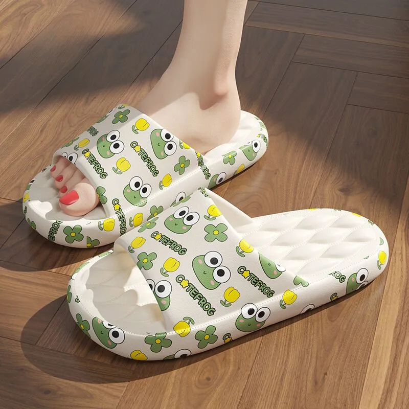 Women's Cute Cartoon Print Cloud Slides Super Soft Sole Open Toe EVA Indoor & Outdoor Beach Slides