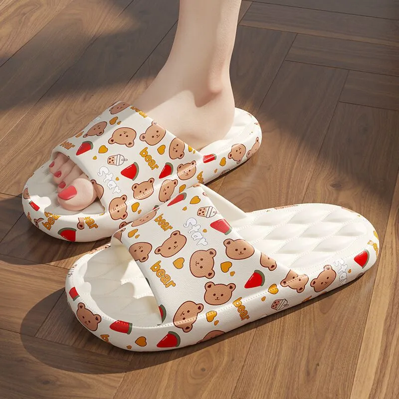 Women's Cute Cartoon Print Cloud Slides Super Soft Sole Open Toe EVA Indoor & Outdoor Beach Slides