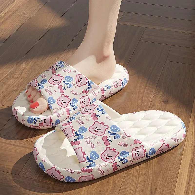 Women's Cute Cartoon Print Cloud Slides Super Soft Sole Open Toe EVA Indoor & Outdoor Beach Slides